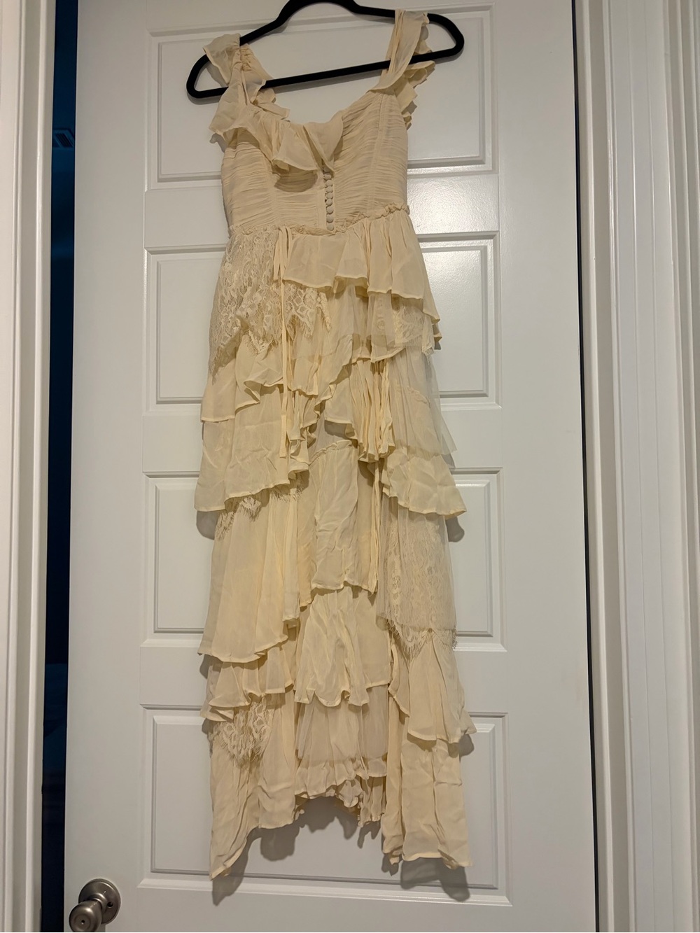 Anthropologie Cream Ruffled High-Low Tiered Dress
